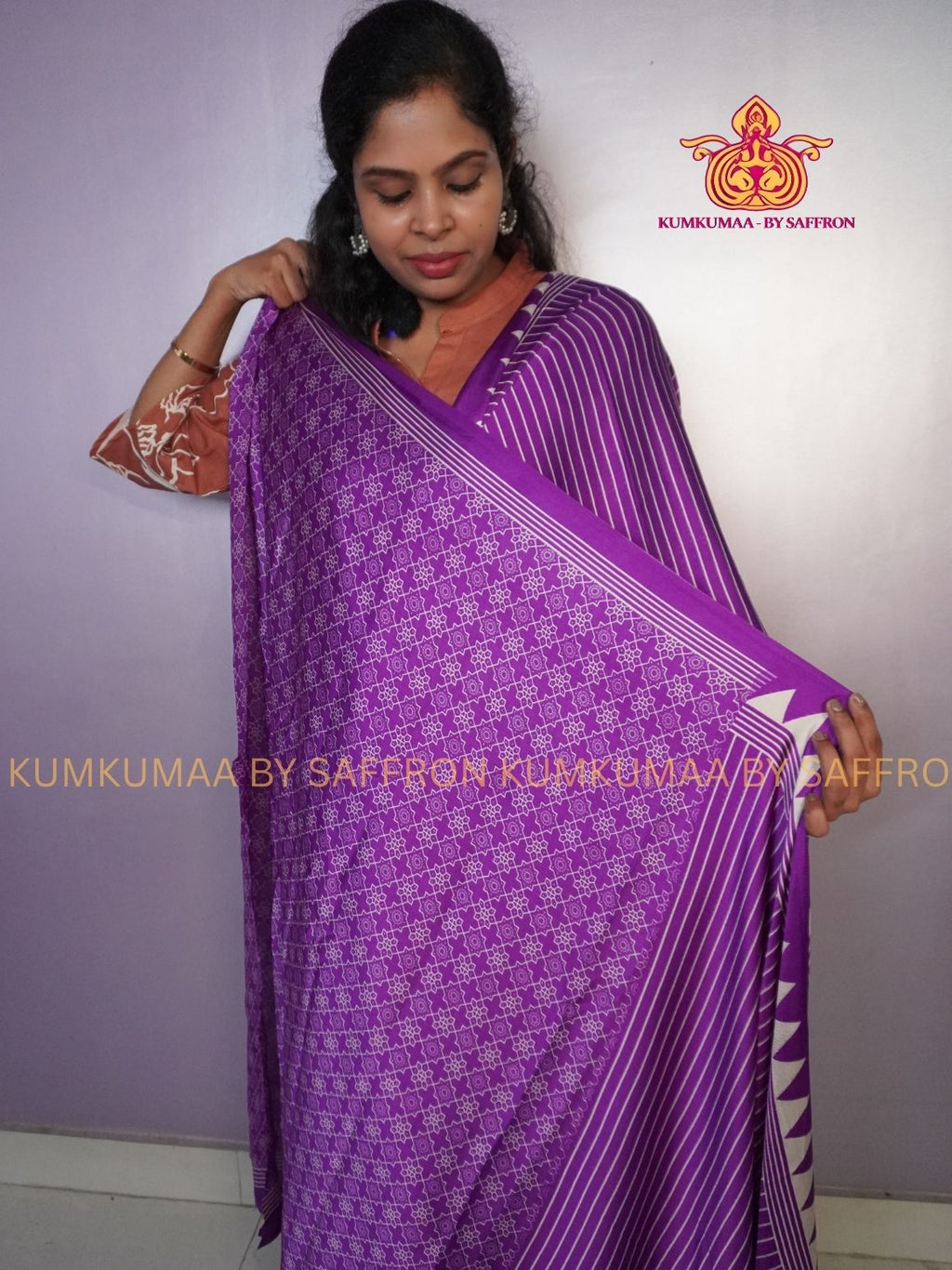 MODAL SILK - PURPLE WITH WHITE- STRIPES DESIGN - TRENDY WEAR- LATEST COLLECTION - BUTTERY SOFT-KUMKUMAA BY SAFFRON - MODERN WEAR