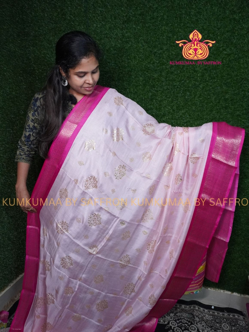 Dola Silk - COMFORTABLE FESTIVE Beautiful saree for women-BABY PINK-RANI PINK COLOUR - FOIL PRINT - ZARI BORDER - KUMKUMAA TRENDY TRADITIONAL WEAR - Comfort - Confidence - Elegance