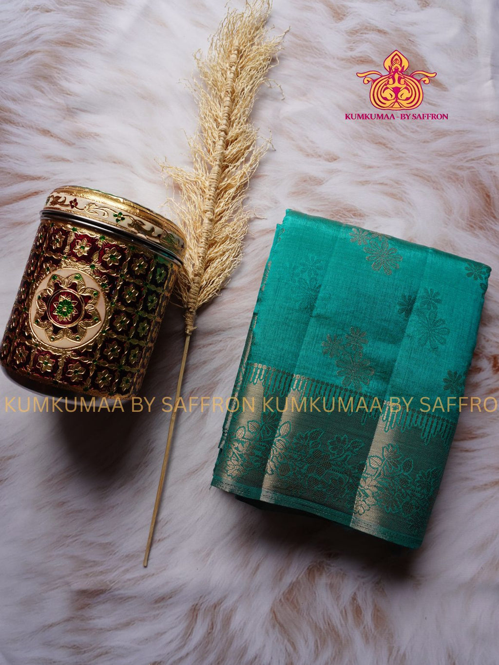 RAW SILK SAREE - GREEN SAREE WITH FLORAL DESIGN - ETHNIC WEAR - EXCLUSIVE KUMKUMAA COLLECTION- RAW SILK MATERIAL -FESTIVE