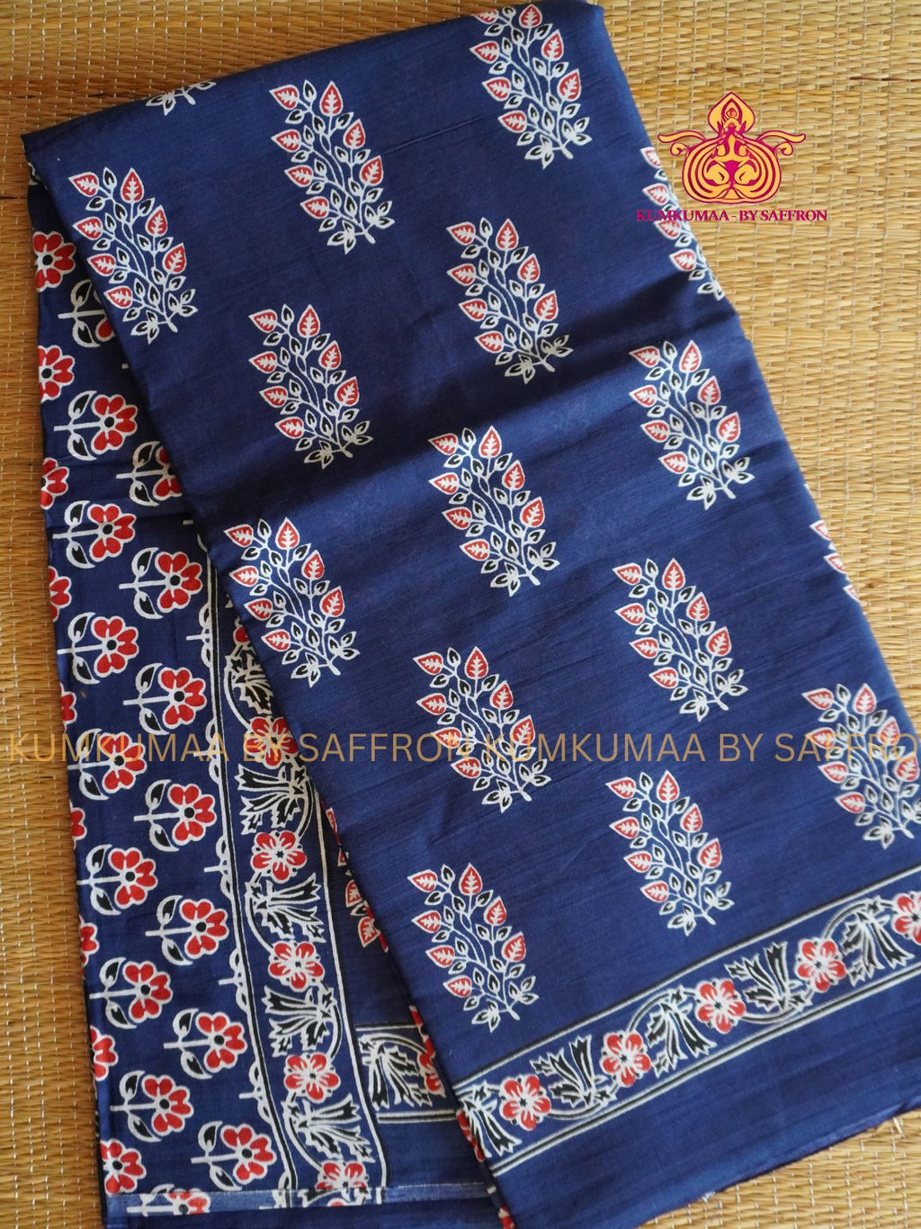MUL COTTON-BLUE SAREE WITH BLOUSE - SOFTEST EVERYDAY WEAR - BEST COTTON SAREE- COMFORT AND TRENDY - STYLE WITH COMFORT - Kumkumaa EVERYDAY SAREE