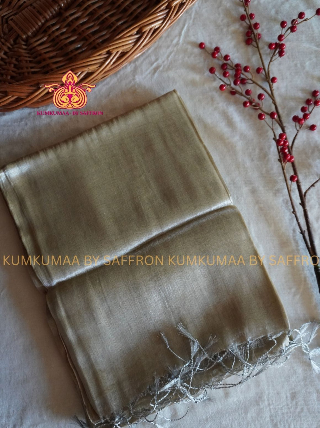 TISSUE  SILK - PEARL COLOUR WITH BLOUSE  - TISSUE WEAVING - KUMKUMAA EXCLUSIVE