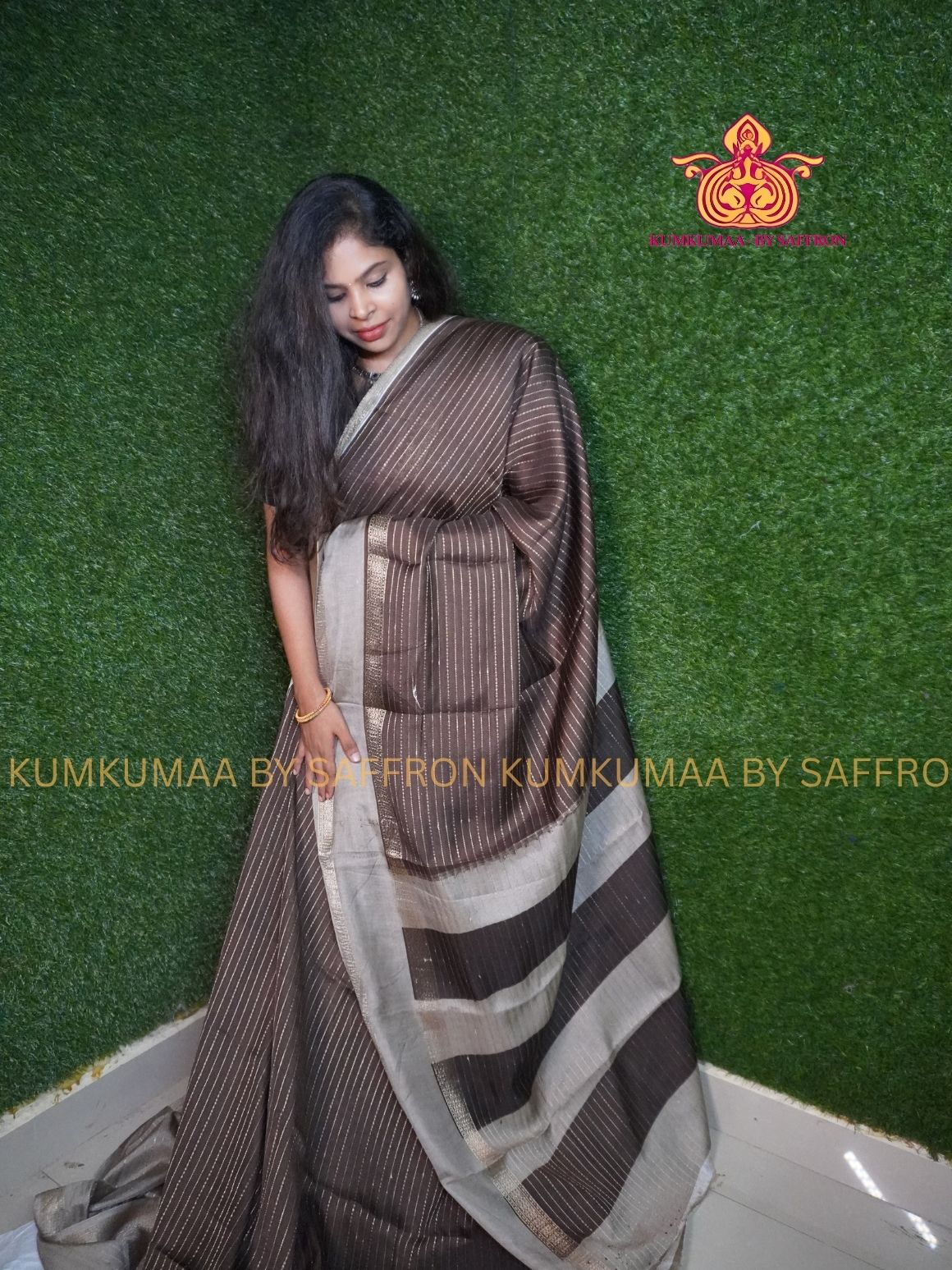 Dola Silk - COMFORTABLE FESTIVE Beautiful saree for women-BROWN- BEIGE COLOUR - STRIPPED DESIGN - ZARI BORDER - KUMKUMAA TRENDY TRADITIONAL WEAR - Comfort - Confidence - Elegance