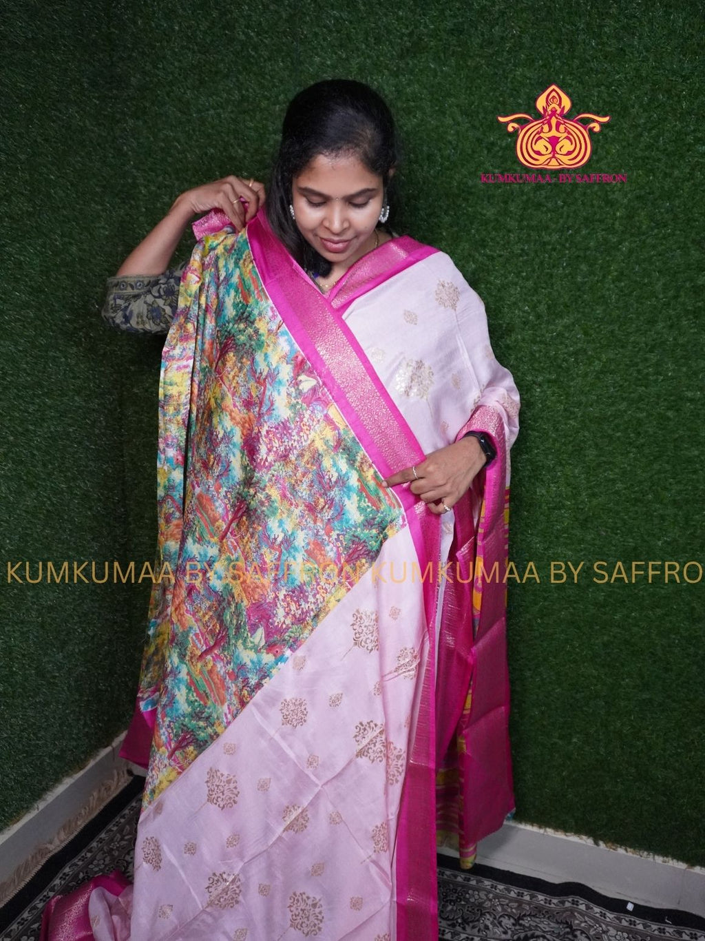 Dola Silk - COMFORTABLE FESTIVE Beautiful saree for women-BABY PINK-RANI PINK COLOUR - FOIL PRINT - ZARI BORDER - KUMKUMAA TRENDY TRADITIONAL WEAR - Comfort - Confidence - Elegance