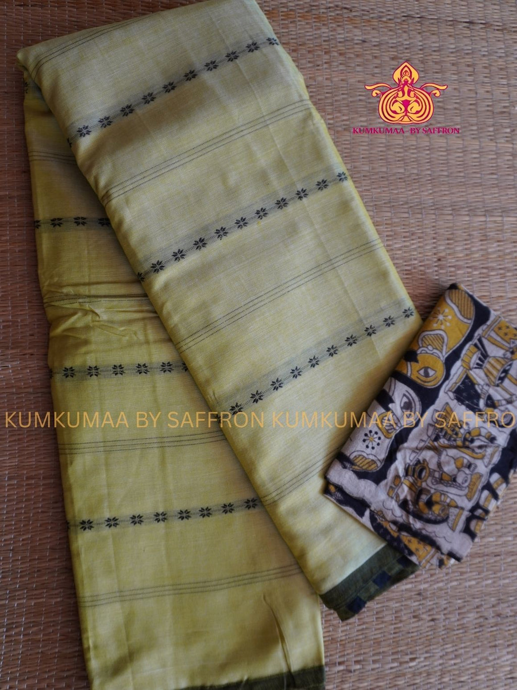 CHETTINAD COTTON - YELLOW SAREE WITH GREEN BORDER - SOFT AND COMFORTABLE - Kumkumaa Exclusive COMFORT EVERYDAY SAREE