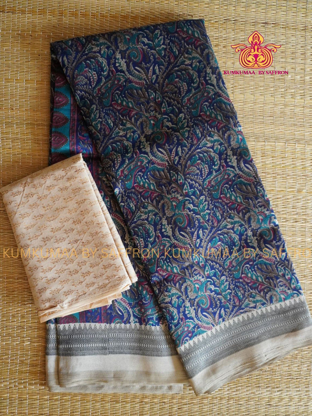 FANCY SAREE - BLUE WITH BEIGE - MANGO SELF DESIGN WITH FANCY BORDER- TRENDY WEAR SAREE- Beautiful saree for women - KUMKUMAA FANCY FOR ALL OCCASION