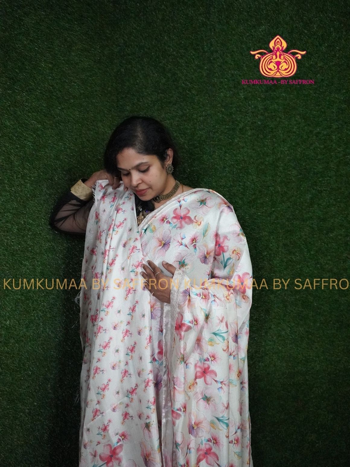 FANCY SAREE - WHITE WITH FLORAL DESIGN - PASHMINA SILK SAREE WITH ELEGANT BORDER- PARTY WEAR SAREE- Beautiful saree for women - KUMKUMAA FANCY FOR ALL OCCASION