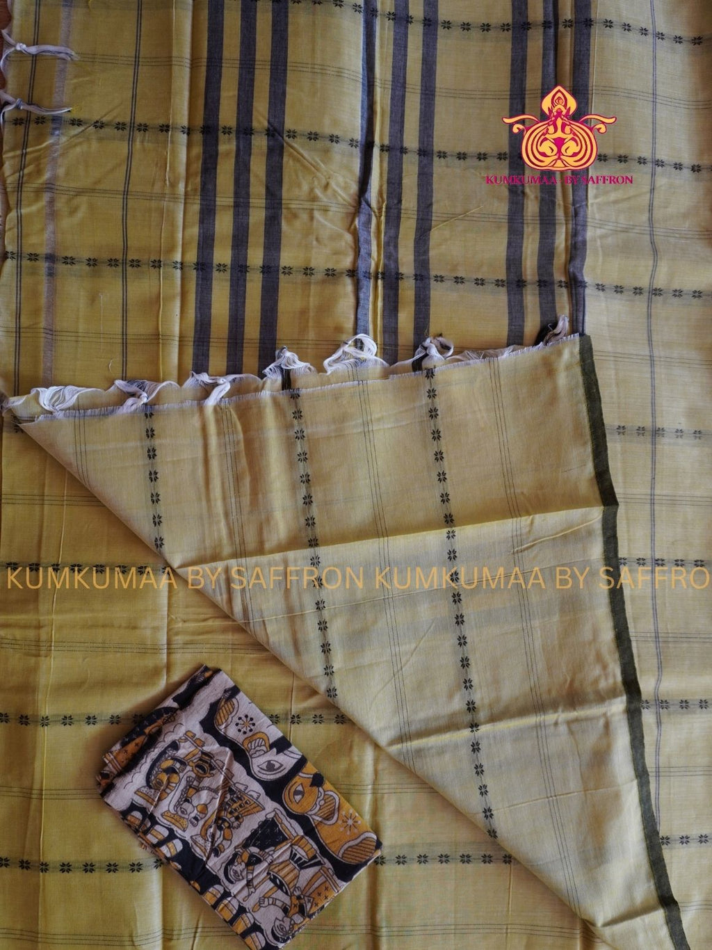 CHETTINAD COTTON - YELLOW SAREE WITH GREEN BORDER - SOFT AND COMFORTABLE - Kumkumaa Exclusive COMFORT EVERYDAY SAREE