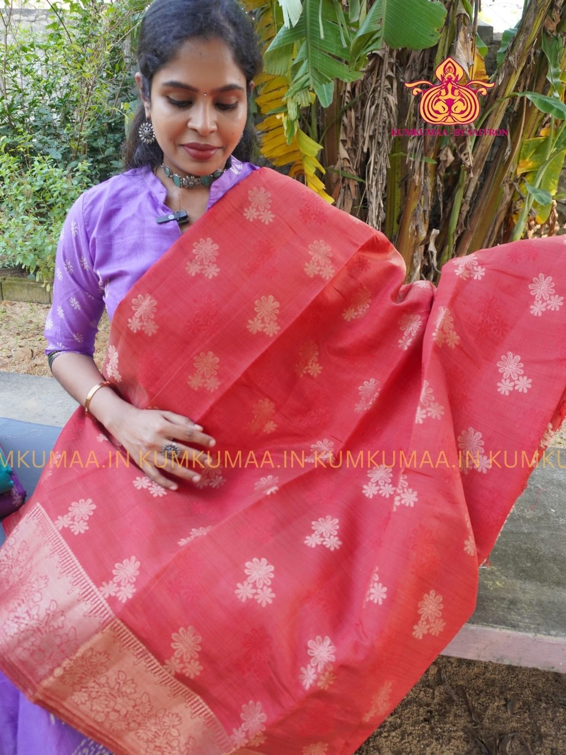 RAW SILK SAREE - RED SAREE WITH FLORAL DESIGN - ETHNIC WEAR - EXCLUSIVE KUMKUMAA COLLECTION- RAW SILK MATERIAL -FESTIVE