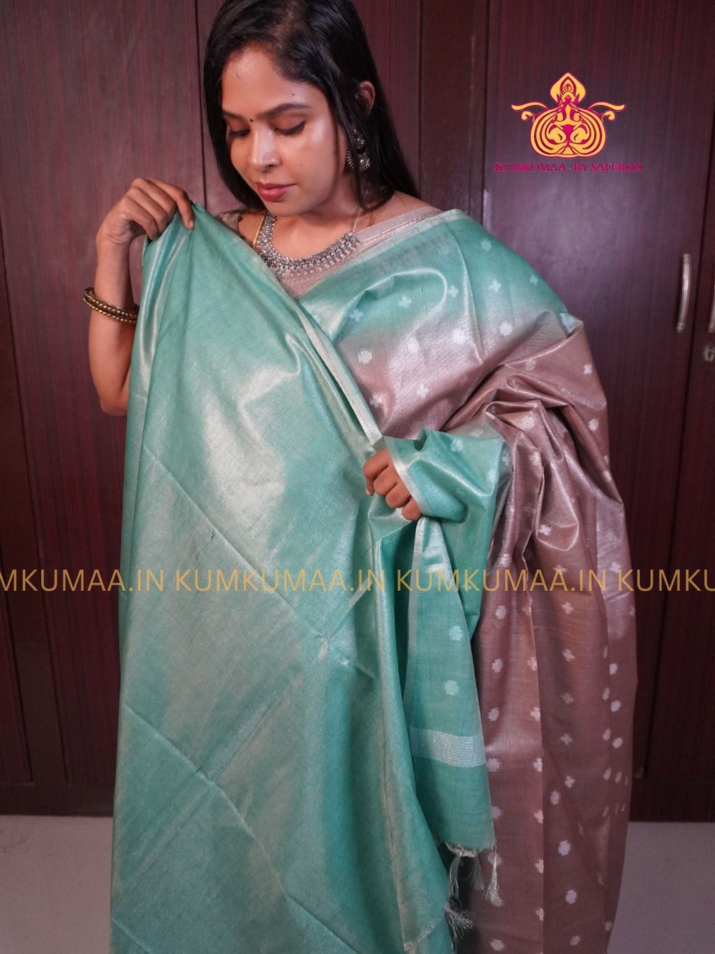 FANCY SAREE - GOLD AND TURQUOISE - GOLD PRINTS ALL OVER- TRENDY WEAR SAREE- Beautiful saree for women - KUMKUMAA FANCY FOR ALL OCCASION