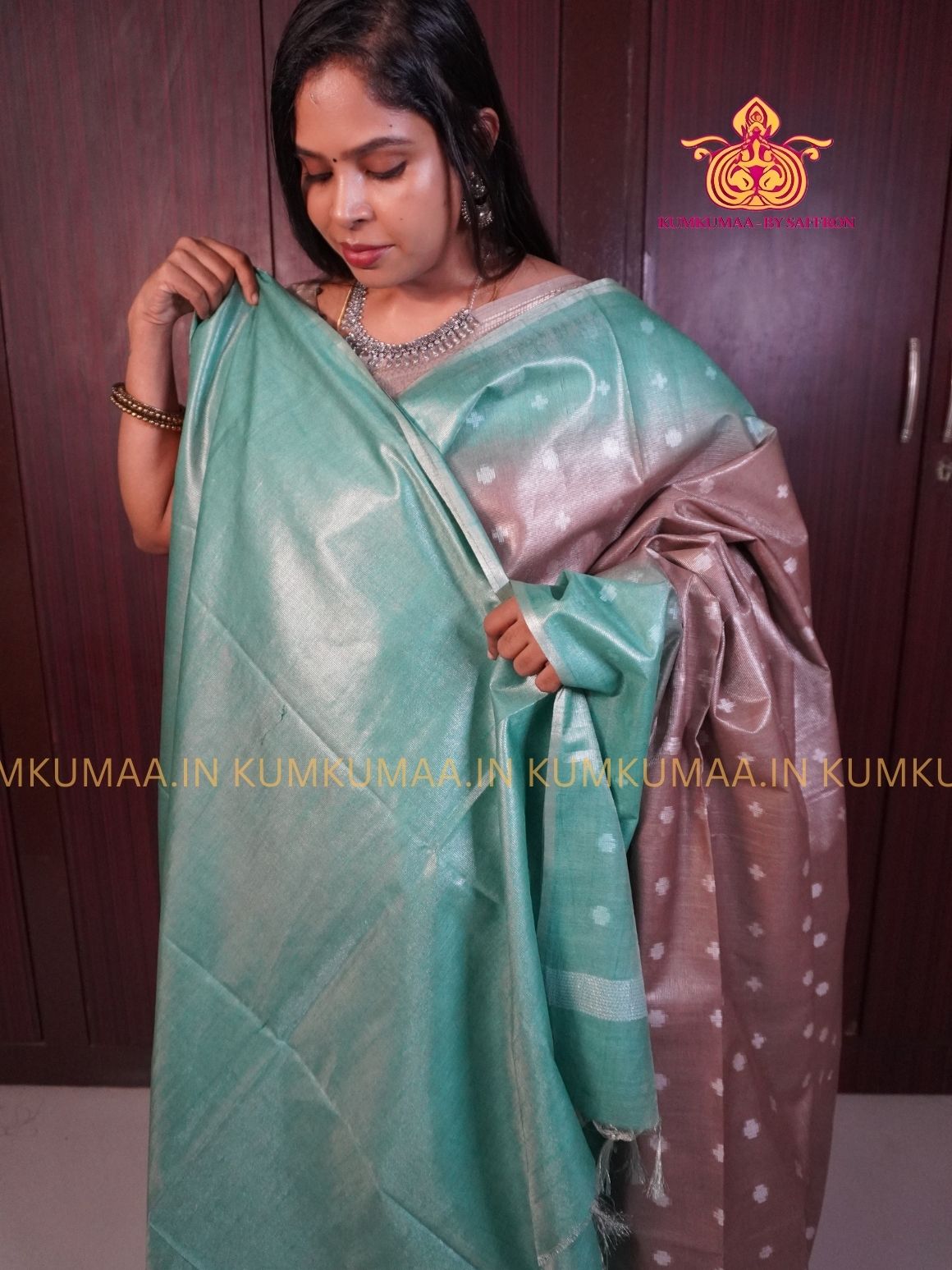 FANCY SAREE - GOLD AND TURQUOISE - GOLD PRINTS ALL OVER- TRENDY WEAR SAREE- Beautiful saree for women - KUMKUMAA FANCY FOR ALL OCCASION