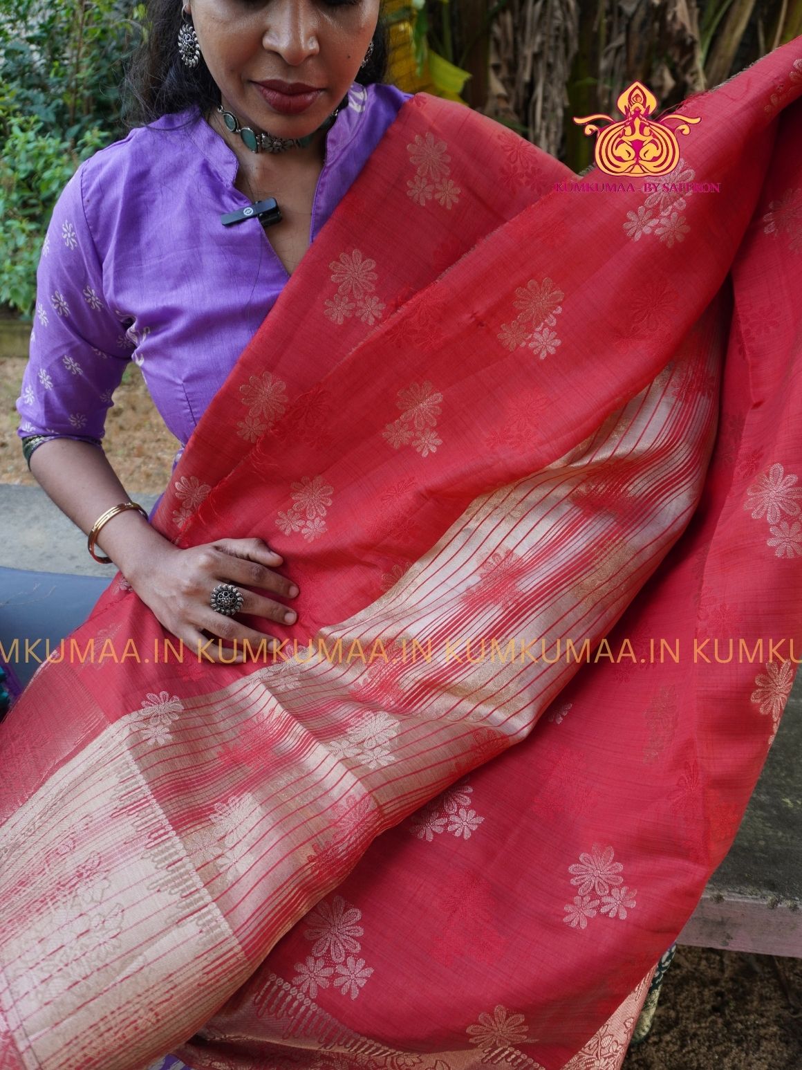 RAW SILK SAREE - RED SAREE WITH FLORAL DESIGN - ETHNIC WEAR - EXCLUSIVE KUMKUMAA COLLECTION- RAW SILK MATERIAL -FESTIVE