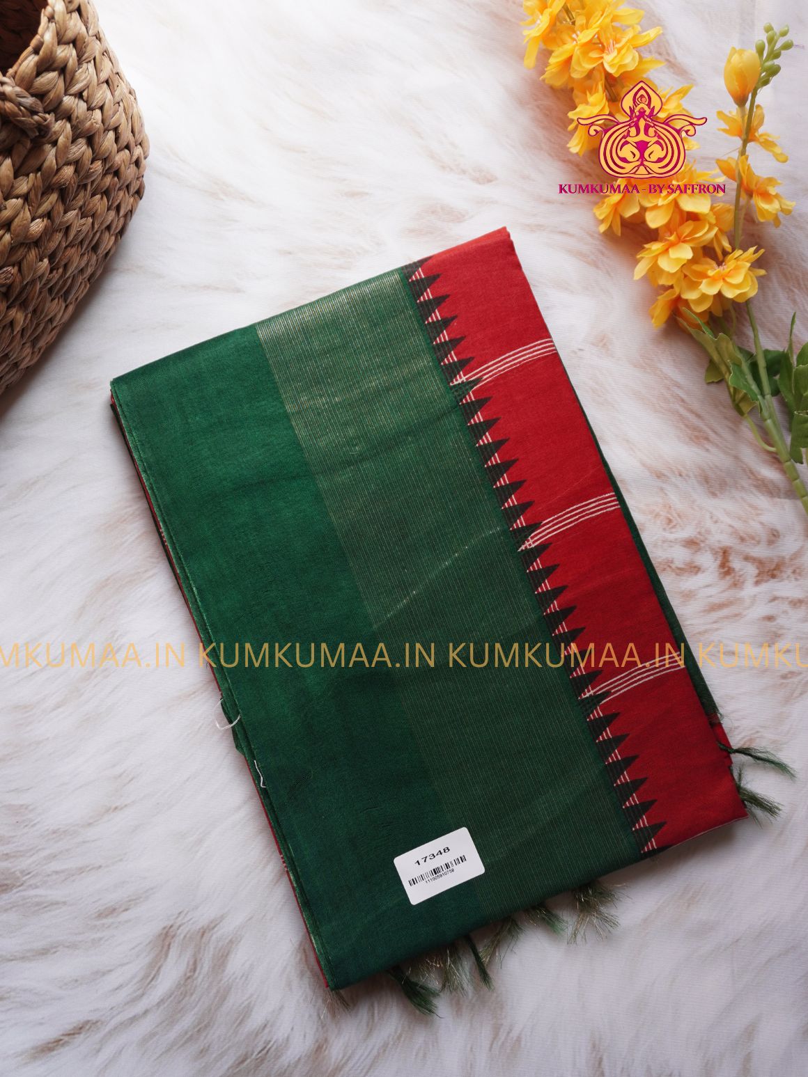 PREMIUM COTTON SAREE - GREEN WITH RED CHECKED - ETHNIC WEAR - EXCLUSIVE KUMKUMAA COLLECTION- PREMIUM COTTON MATERIAL - PREMIUM QUALITY -FESTIVE