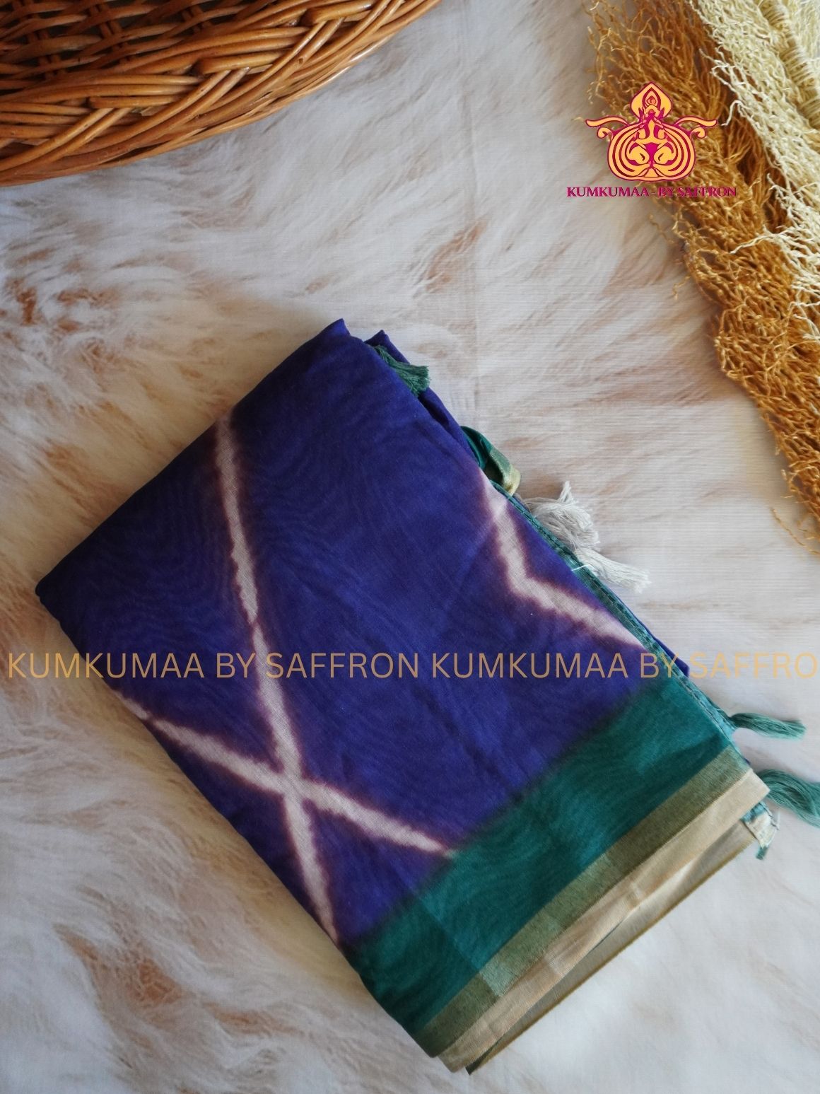 CHANDERI COTTON - PURPLE WITH DARK GREEN - ZIG ZAG DESIGN FLORAL BLOUSE AND PALLU- PROFESSIONAL WEAR- MINIMALIST BORDER - LATEST COLLECTION - KUMKUMAA BY SAFFRON - ELITE DESIGN