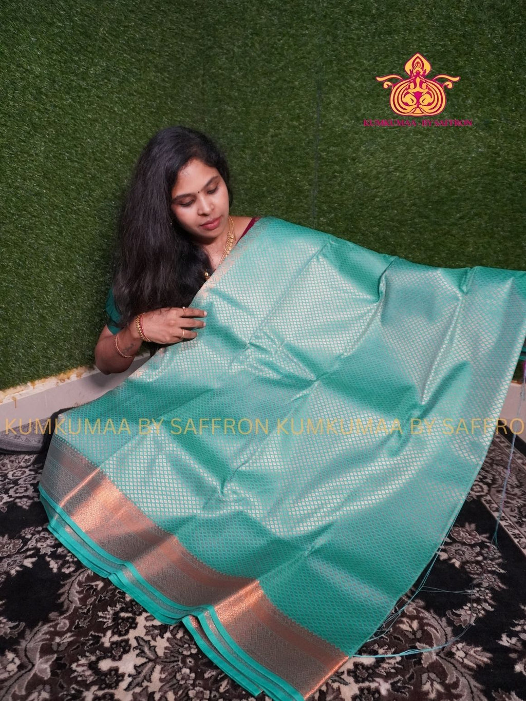 SILK COTTON - Samudrika styles saree- TURQUOISE GREEN BUTTAS DESIGN- GRAND OCCASIONAL SAREE- Beautiful saree for women - KUMKUMAA wedding saree
