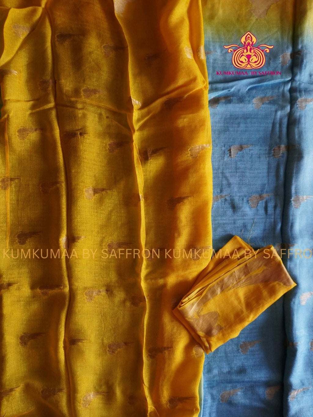 VISCOSE SAREE - BLUE AND YELLOW SAREE WITH PARROT WEAVING - PARTY WEAR - EXCLUSIVE KUMKUMAA COLLECTION-FLOWY MATERIAL- CHIC AND GORGEOUS