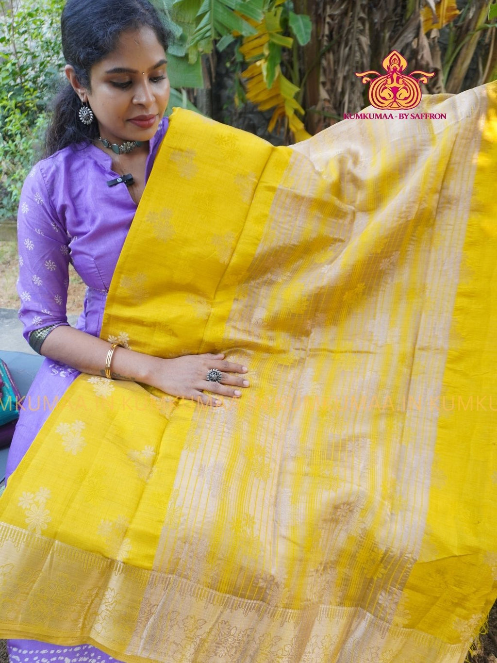 RAW SILK SAREE - LEMON YELLOW SAREE WITH FLORAL DESIGN - ETHNIC WEAR - EXCLUSIVE KUMKUMAA COLLECTION- RAW SILK MATERIAL - FESTIVE