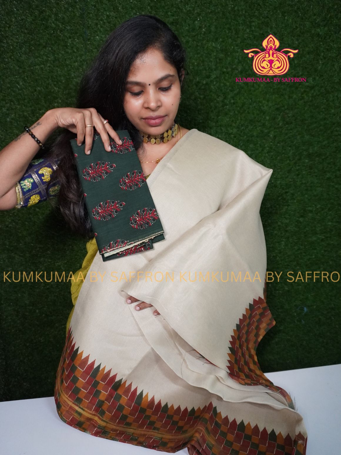 FANCY SAREE - BEIGE WITH CHECKS- PLAIN BODY WITH FANCY BORDER- TRENDY WEAR SAREE- Beautiful saree for women - KUMKUMAA FANCY FOR ALL OCCASION