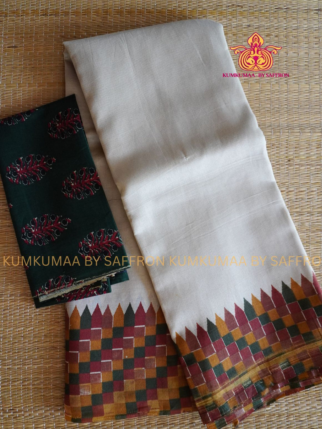 FANCY SAREE - BEIGE WITH CHECKS- PLAIN BODY WITH FANCY BORDER- TRENDY WEAR SAREE- Beautiful saree for women - KUMKUMAA FANCY FOR ALL OCCASION