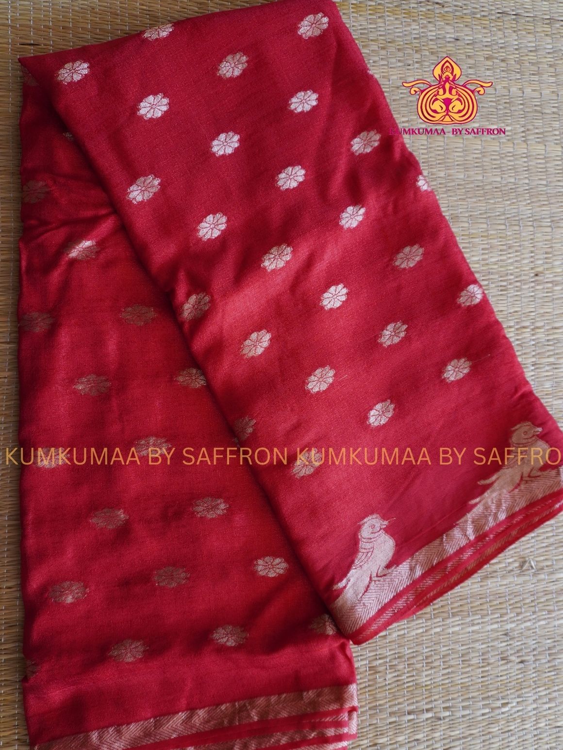 VISCOSE SAREE - RED SAREE WITH PARROT WEAVING - PARTY WEAR - EXCLUSIVE KUMKUMAA COLLECTION-FLOWY MATERIAL- CHIC AND GORGEOUS