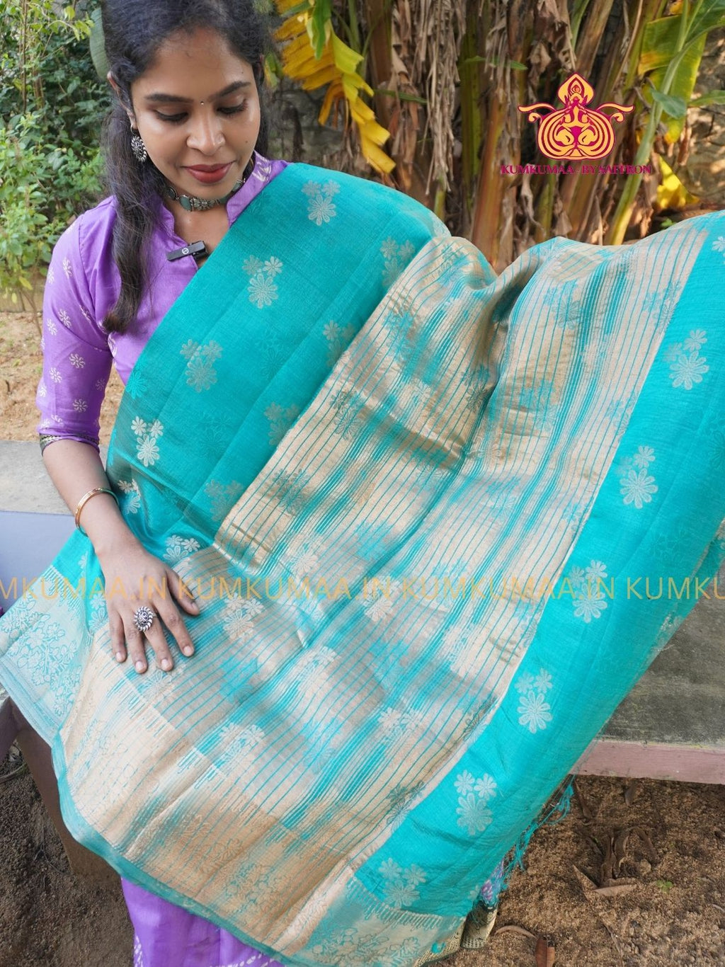 RAW SILK SAREE - GREEN SAREE WITH FLORAL DESIGN - ETHNIC WEAR - EXCLUSIVE KUMKUMAA COLLECTION- RAW SILK MATERIAL -FESTIVE