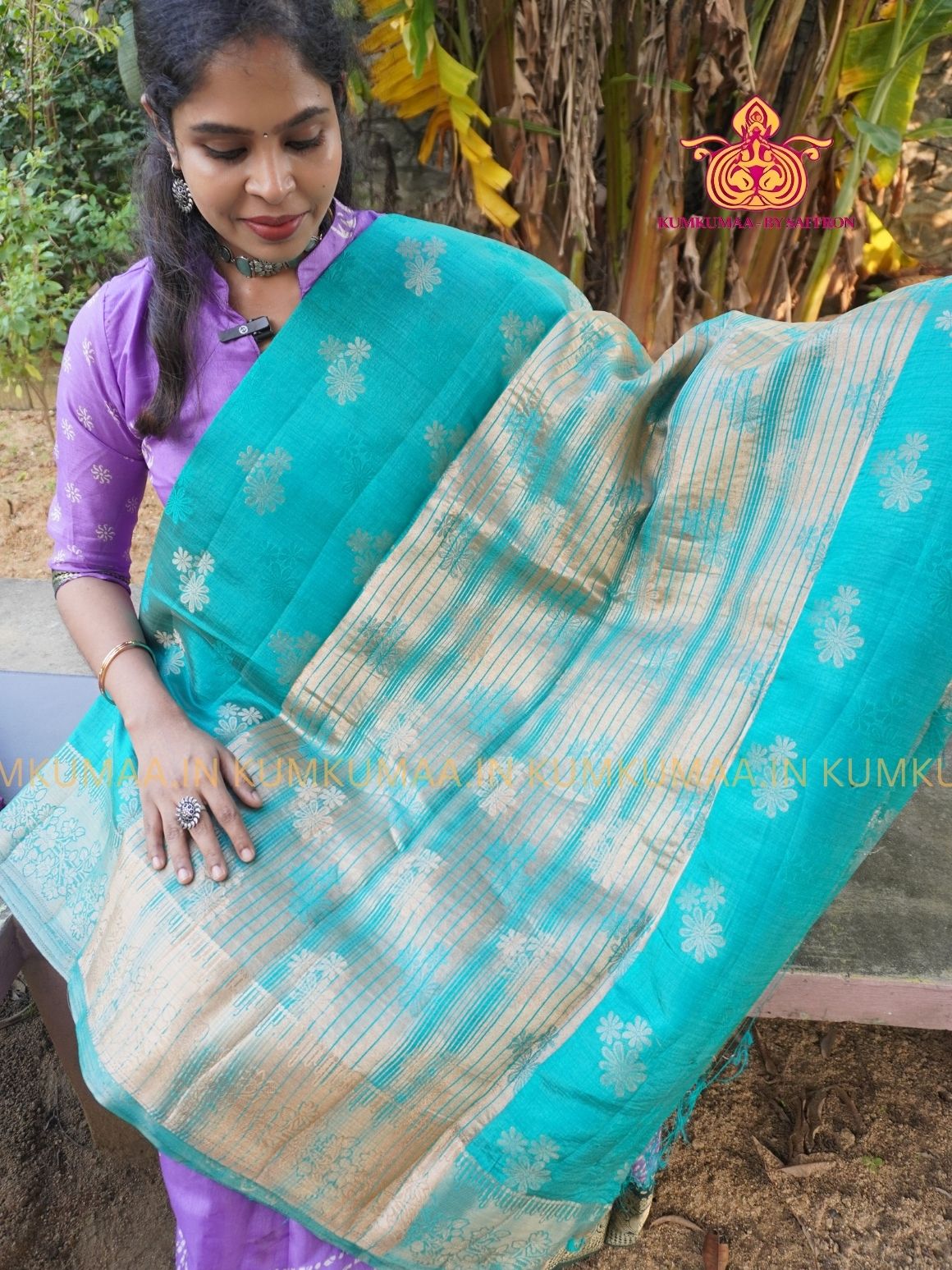 RAW SILK SAREE - GREEN SAREE WITH FLORAL DESIGN - ETHNIC WEAR - EXCLUSIVE KUMKUMAA COLLECTION- RAW SILK MATERIAL -FESTIVE
