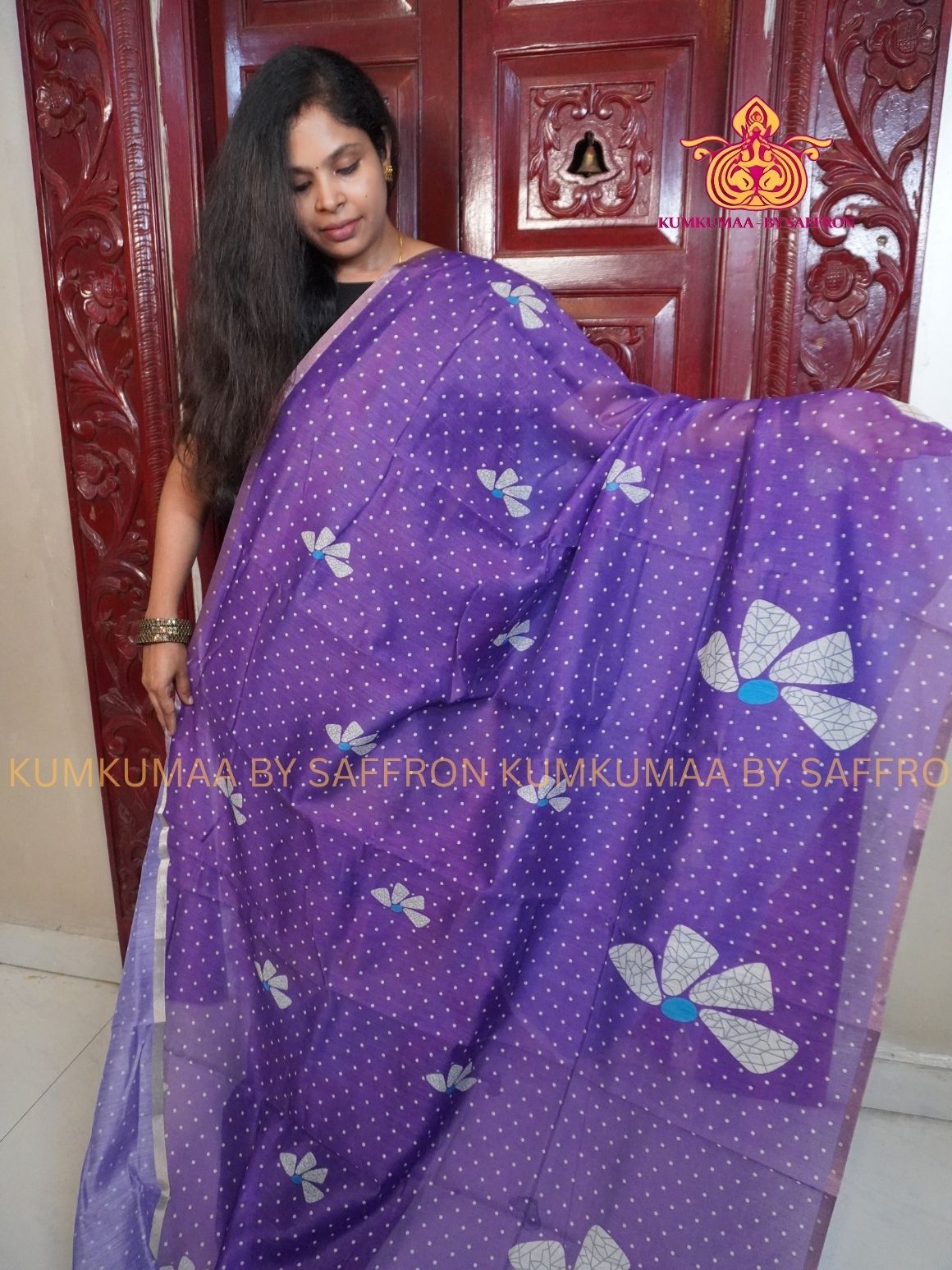 CHANDERI COTTON - PURPLE WITH BLUE- FLORAL BUTTA DESIGN- PROFESSIONAL WEAR- MINIMALIST BORDER - LATEST COLLECTION - KUMKUMAA BY SAFFRON - ELITE DESIGN