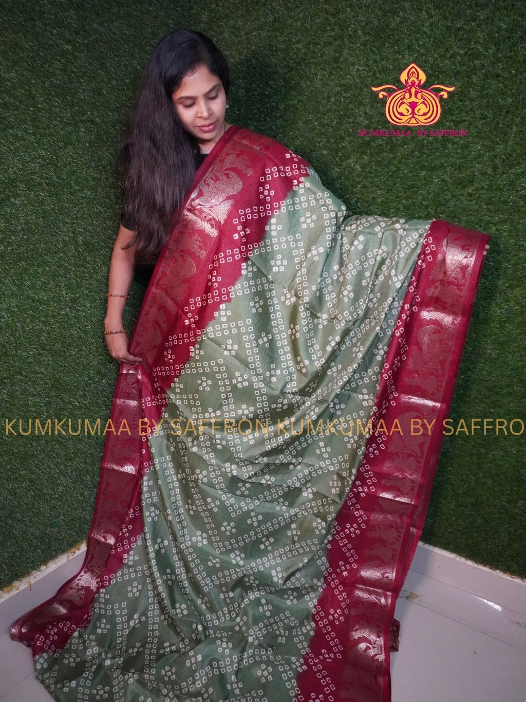 Dola Silk - COMFORTABLE FESTIVE Beautiful saree for women- PASTEL GREEN - MAROON COLOUR - IKKAT PATOLA DESIGN - ZARI BORDER - KUMKUMAA TRENDY TRADITIONAL WEAR - Comfort - Confidence - Elegance