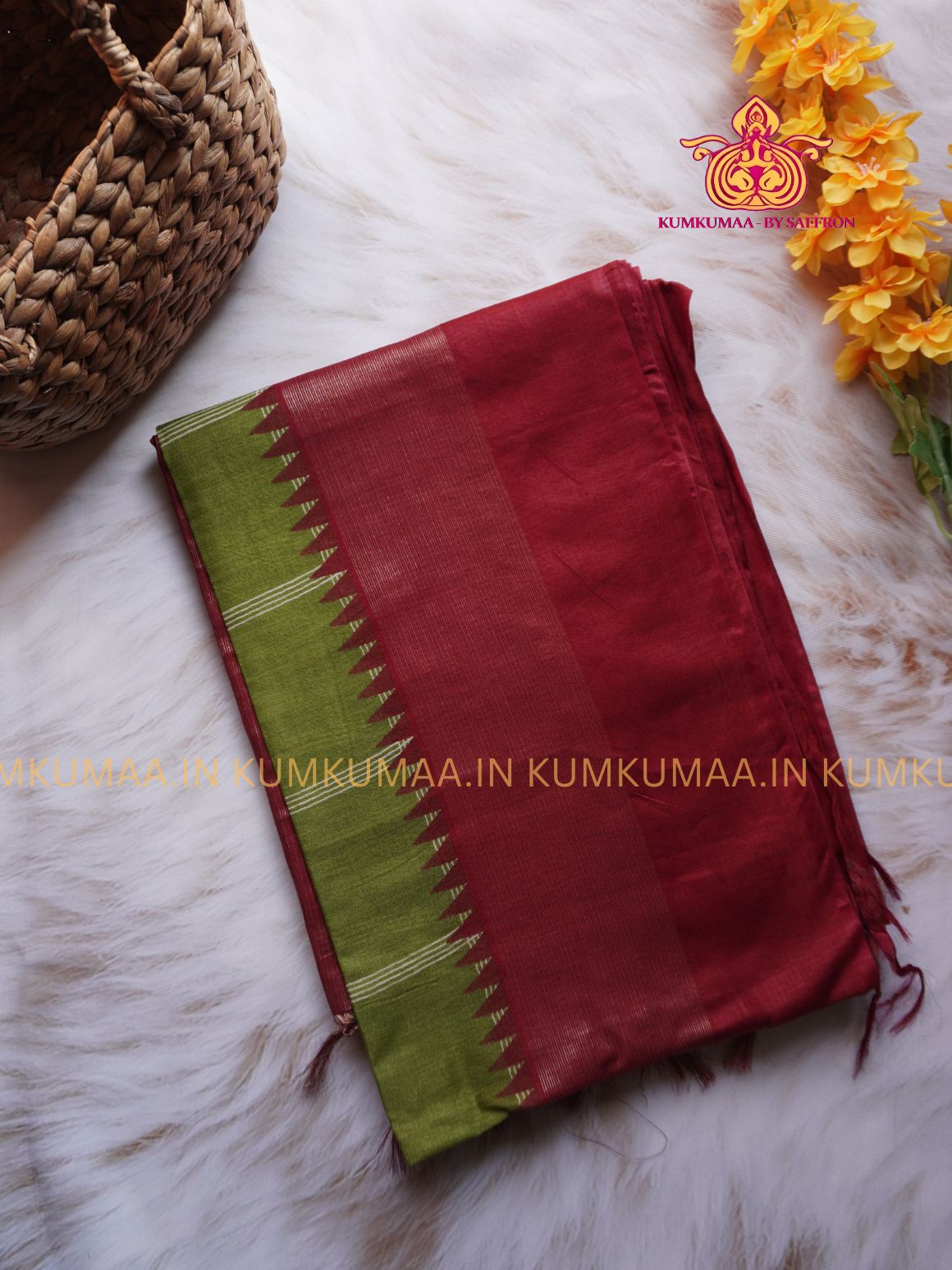 PREMIUM COTTON SAREE - RED WITH LIGHT GREEN CHECKED - ETHNIC WEAR - EXCLUSIVE KUMKUMAA COLLECTION- PREMIUM COTTON MATERIAL - PREMIUM QUALITY -FESTIVE