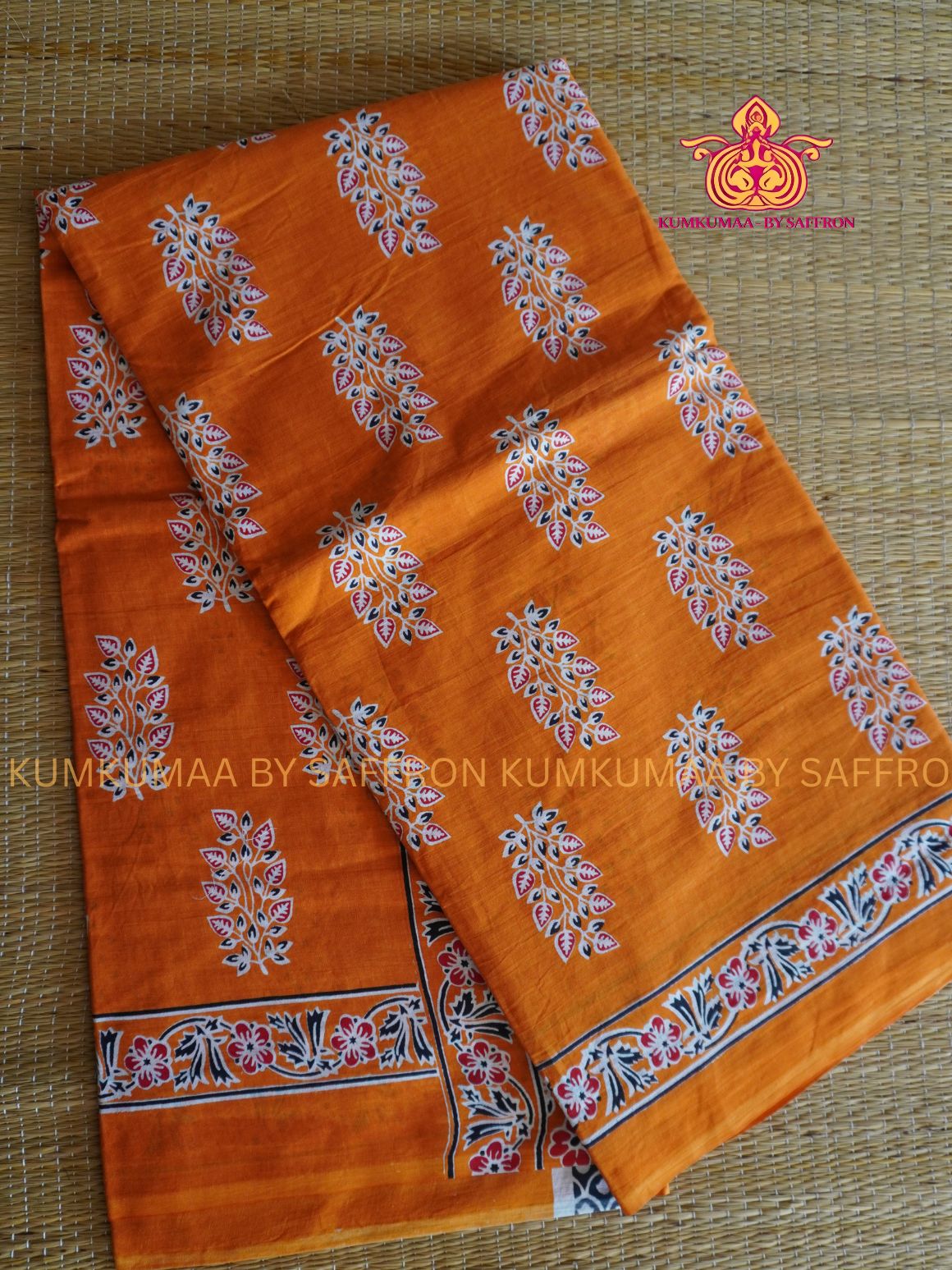 MUL COTTON-ORANGE SAREE WITH BLOUSE - SOFTEST EVERYDAY WEAR - BEST COTTON SAREE- COMFORT AND TRENDY - STYLE WITH COMFORT - Kumkumaa EVERYDAY SAREE
