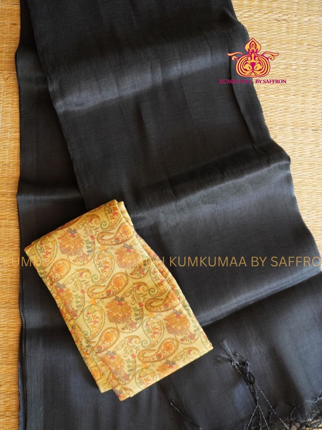 TISSUE  SILK - BLACK SAREE WITH BLOUSE AND EXTRA BLOUSE - KUMKUMAA EXCLUSIVE