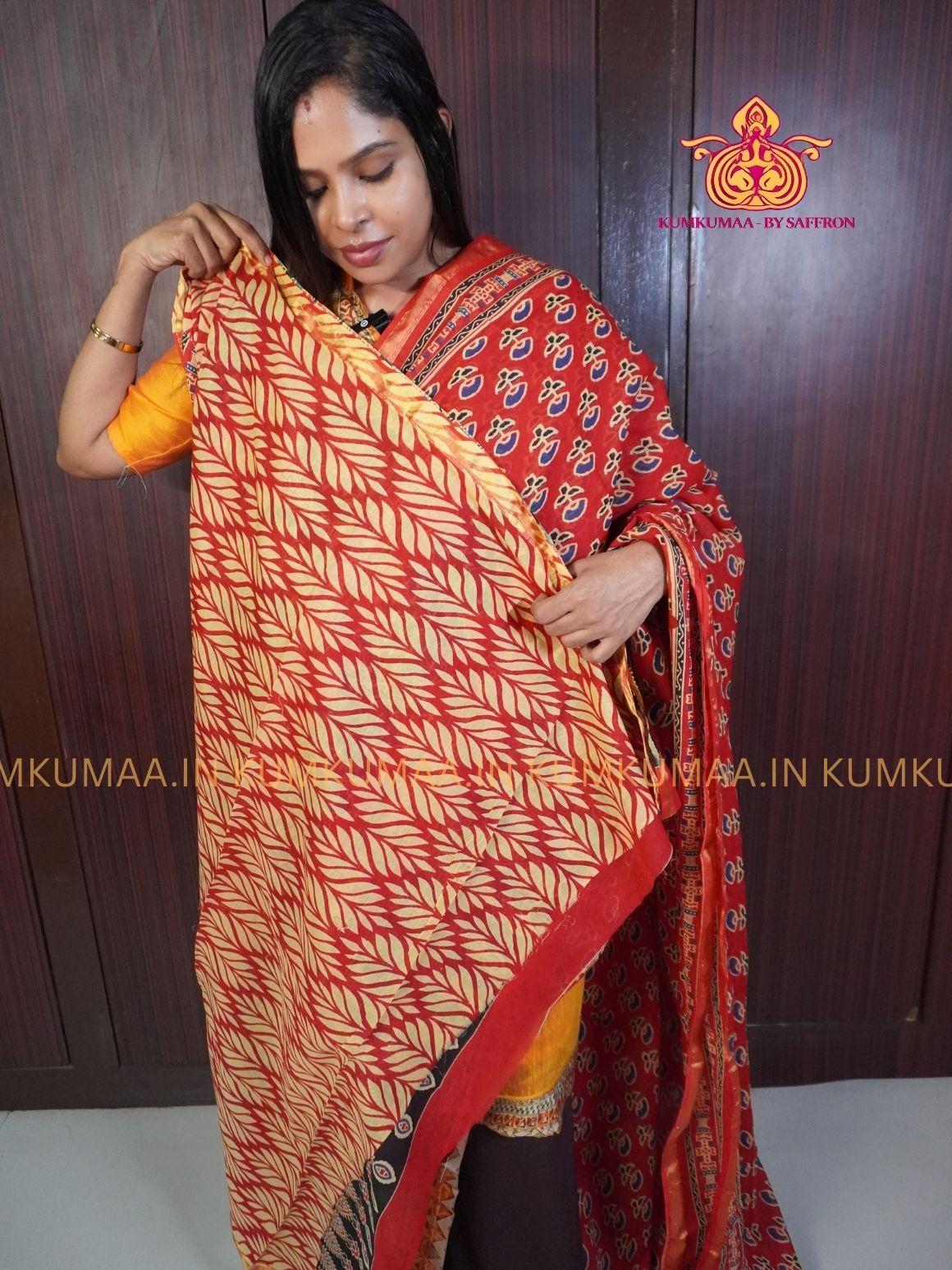 MUL COTTON- RED & BLACK SAREE WITH BLOUSE - AJRAKH PRINT- SOFTEST EVERYDAY WEAR - BEST COTTON SAREE- COMFORT AND TRENDY - STYLE WITH COMFORT - Kumkumaa EVERYDAY SAREE