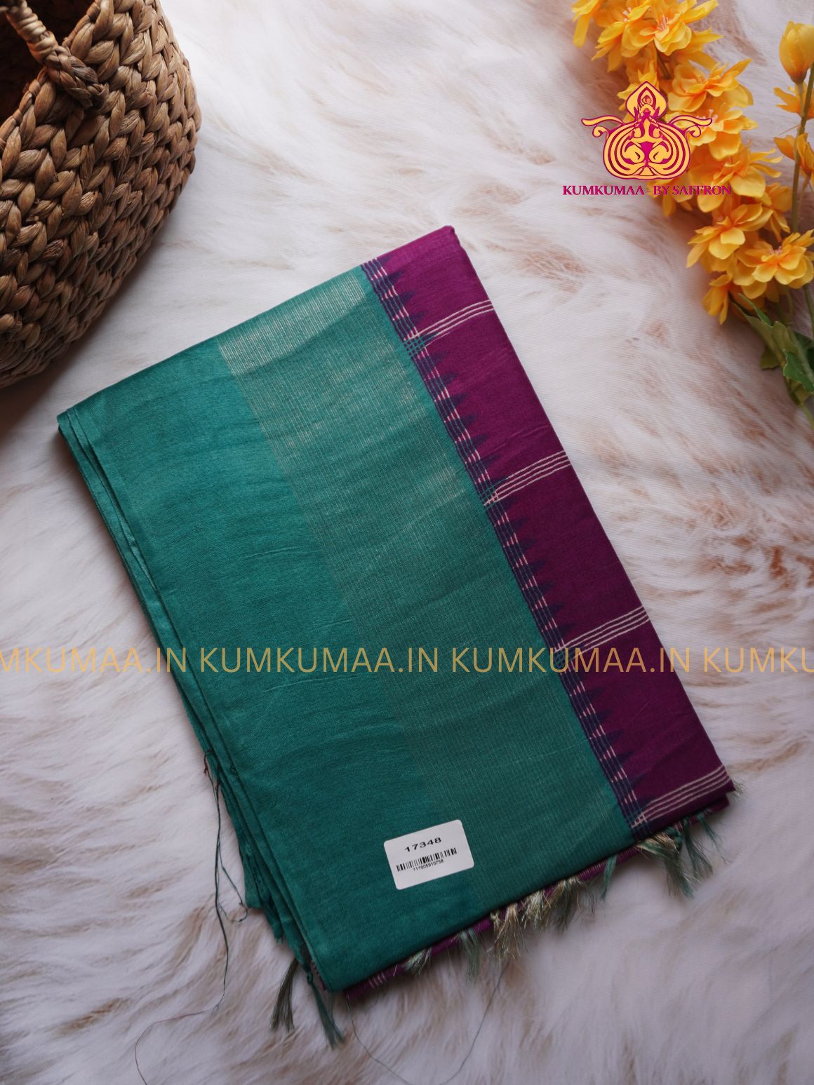 PREMIUM COTTON SAREE - PURPLE WITH TURQUOISE GREEN CHECKED - ETHNIC WEAR - EXCLUSIVE KUMKUMAA COLLECTION- PREMIUM COTTON MATERIAL - PREMIUM QUALITY -FESTIVE