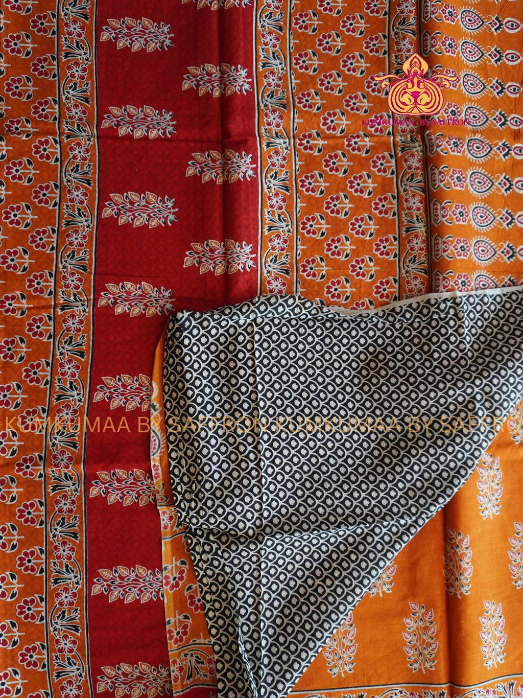 MUL COTTON-ORANGE SAREE WITH BLOUSE - SOFTEST EVERYDAY WEAR - BEST COTTON SAREE- COMFORT AND TRENDY - STYLE WITH COMFORT - Kumkumaa EVERYDAY SAREE