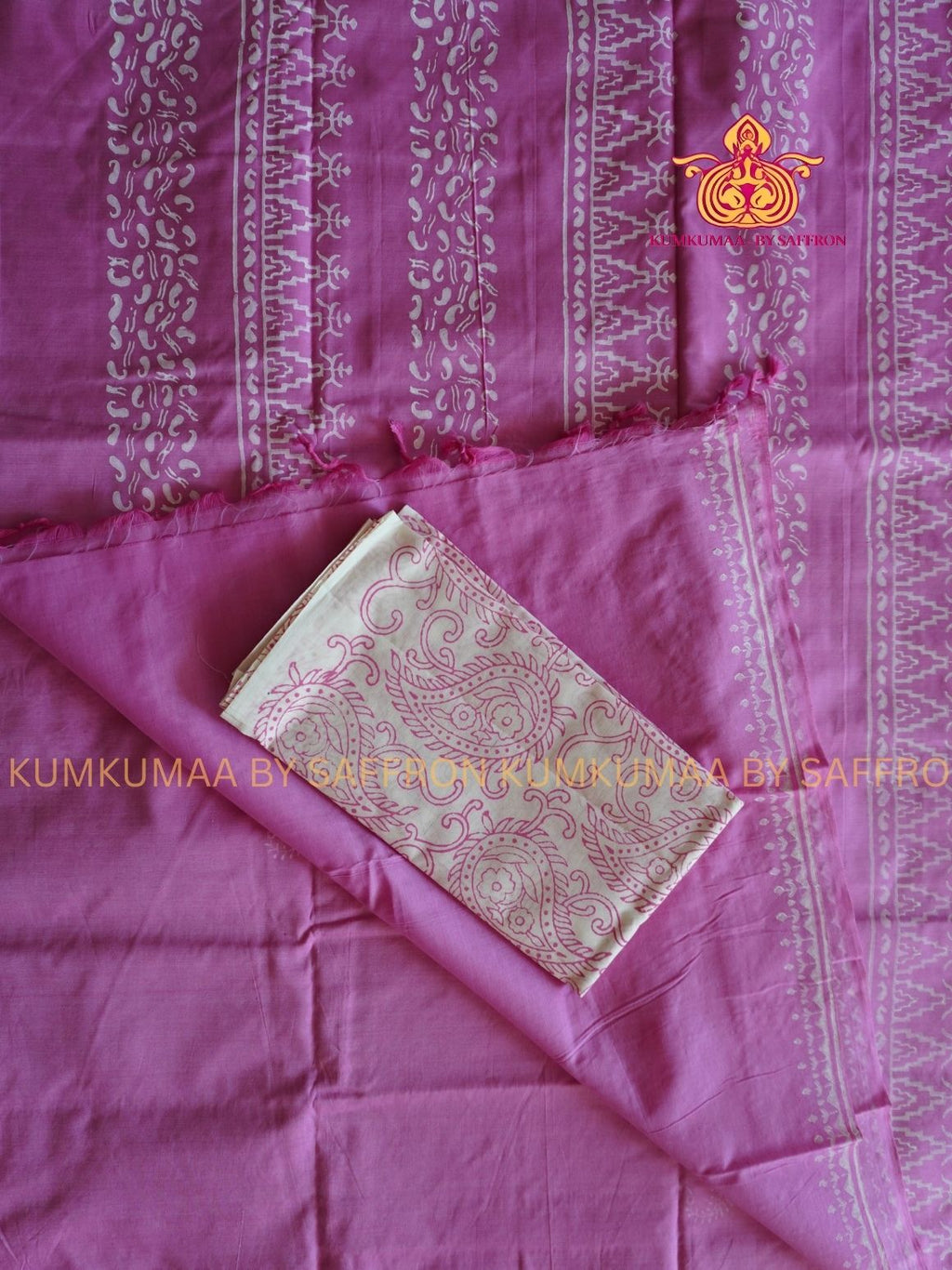 SOUTH COTTON-BABY PINK- WHITE HAND BLOCK PRINTED SAREE WITH RUNNING BLOUSE PLUS ADDITIONAL BLOUSE PIECE-KUMKUMAA COMFORT WEAR SAREE