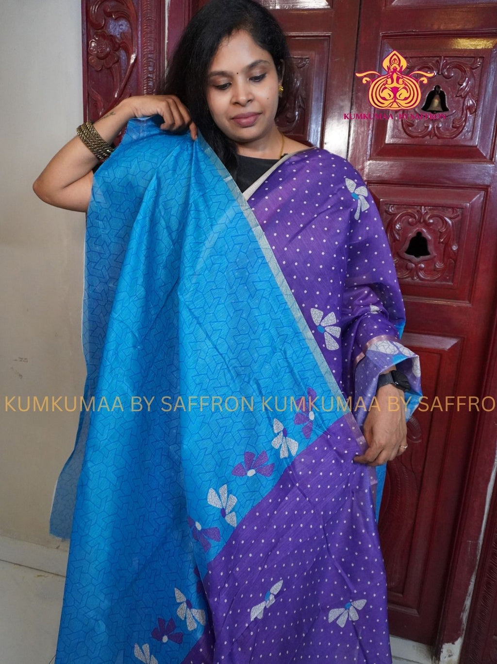 CHANDERI COTTON - PURPLE WITH BLUE- FLORAL BUTTA DESIGN- PROFESSIONAL WEAR- MINIMALIST BORDER - LATEST COLLECTION - KUMKUMAA BY SAFFRON - ELITE DESIGN