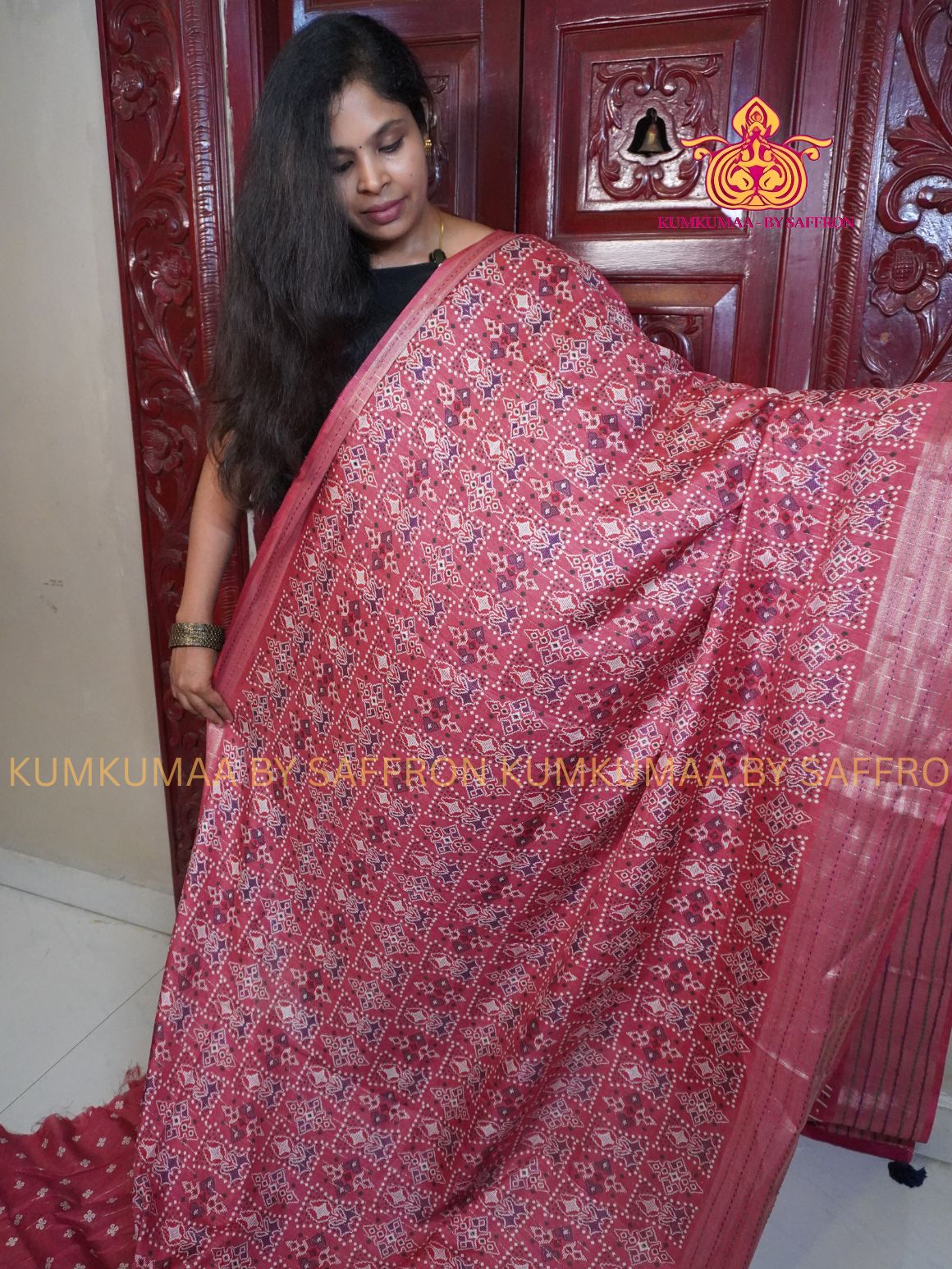 COTTON SILK- ROSE GOLD PINK SAREE WITH BLOUSE - KANTHA STITCH BORDER - Kumkumaa FESTIVE - SELF BLOUSE WITH KANTHA STITCH BORDER - OCCASION ELEGANCE - STYLISH AND BEAUTIFUL