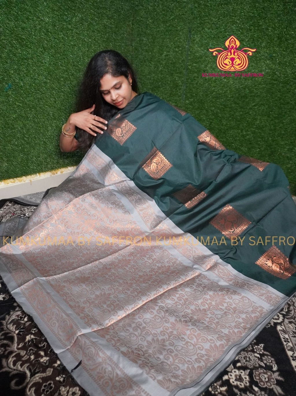 SOFT SILK - BOTTLE GREEN - GRAY ELEGANT FESTIVE Beautiful saree for women -ZARI WEAVING- KUMKUMAA SPECIAL SOFT SILK SAREE - TRADITIONAL AND FESTIVE