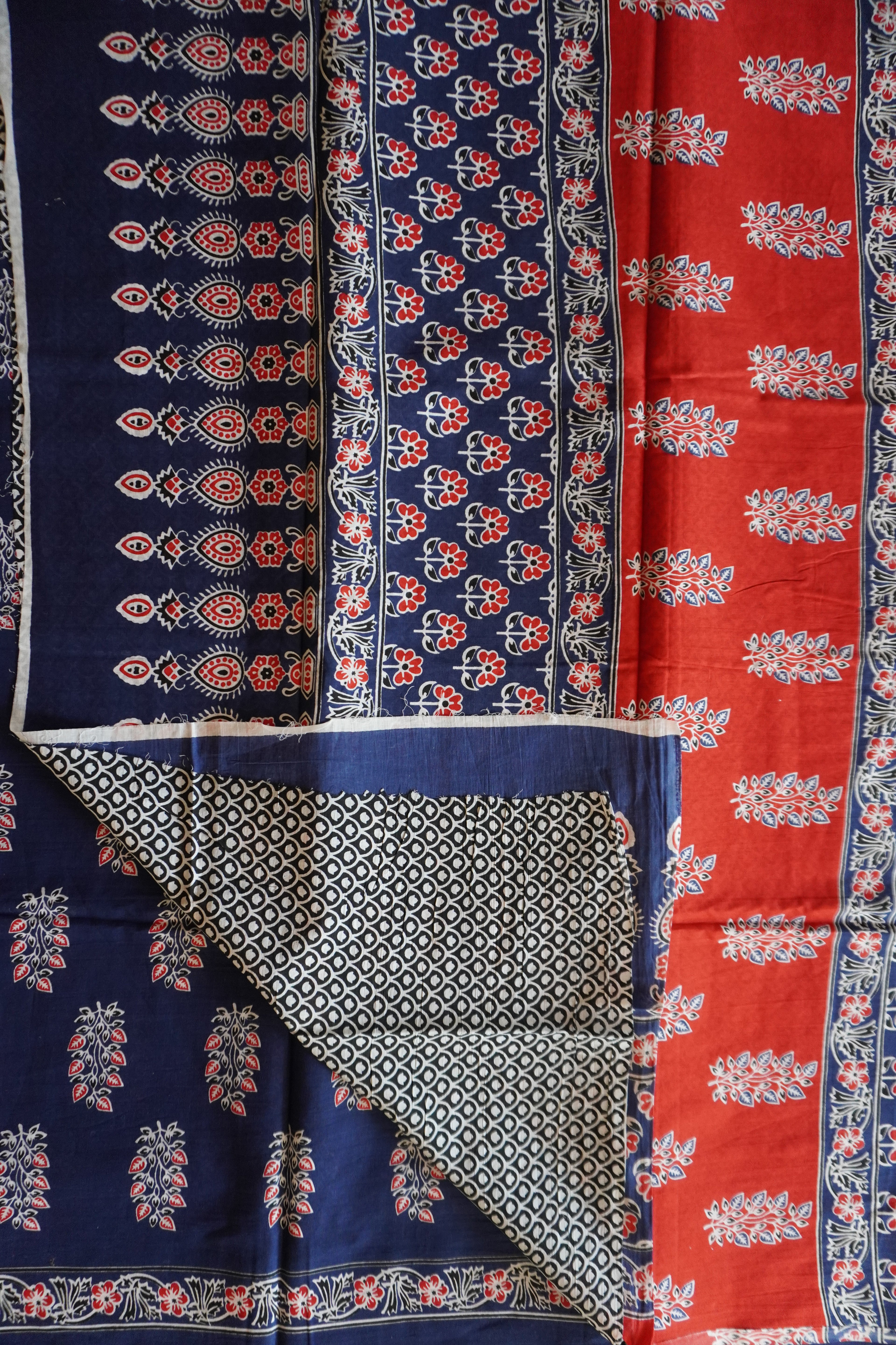 MUL COTTON-BLUE SAREE WITH BLOUSE - SOFTEST EVERYDAY WEAR - BEST COTTON SAREE- COMFORT AND TRENDY - STYLE WITH COMFORT - Kumkumaa EVERYDAY SAREE